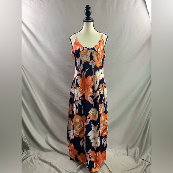 Blue Floral Print Cami Dress With Pockets - Picture 5 of 8